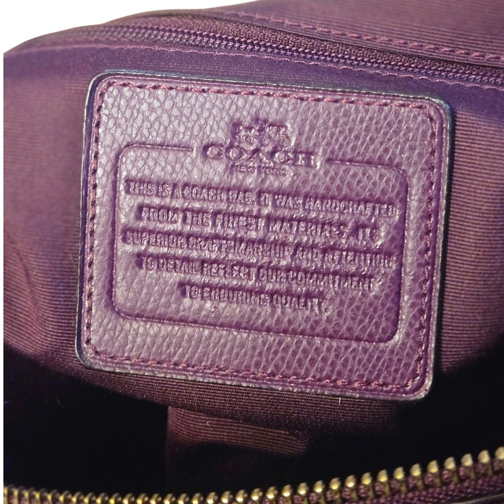 Coach Minetta Crossgrain Leather Tote Bag Plum Purple Gold Hardware Handbag - Picture 7 of 12